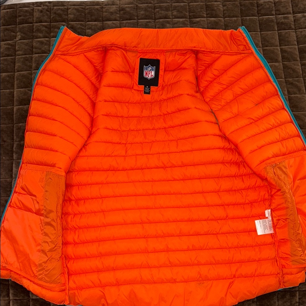 Miami Dolphins Teal and Orange Puffer Vest - Picture 5 of 7